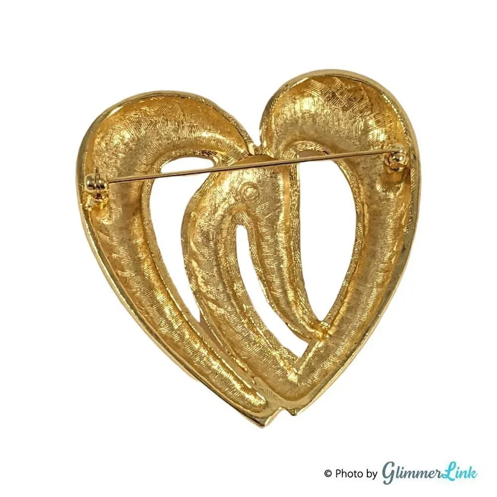 Vintage Large Gold Tone Polished Heart Brooch Pin